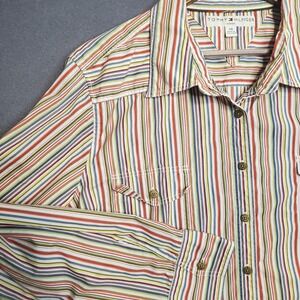 VTG‎ Tommy Hilfiger Y2K Long Sleeve Button Up Striped Cotton Shirt Plus Size 24